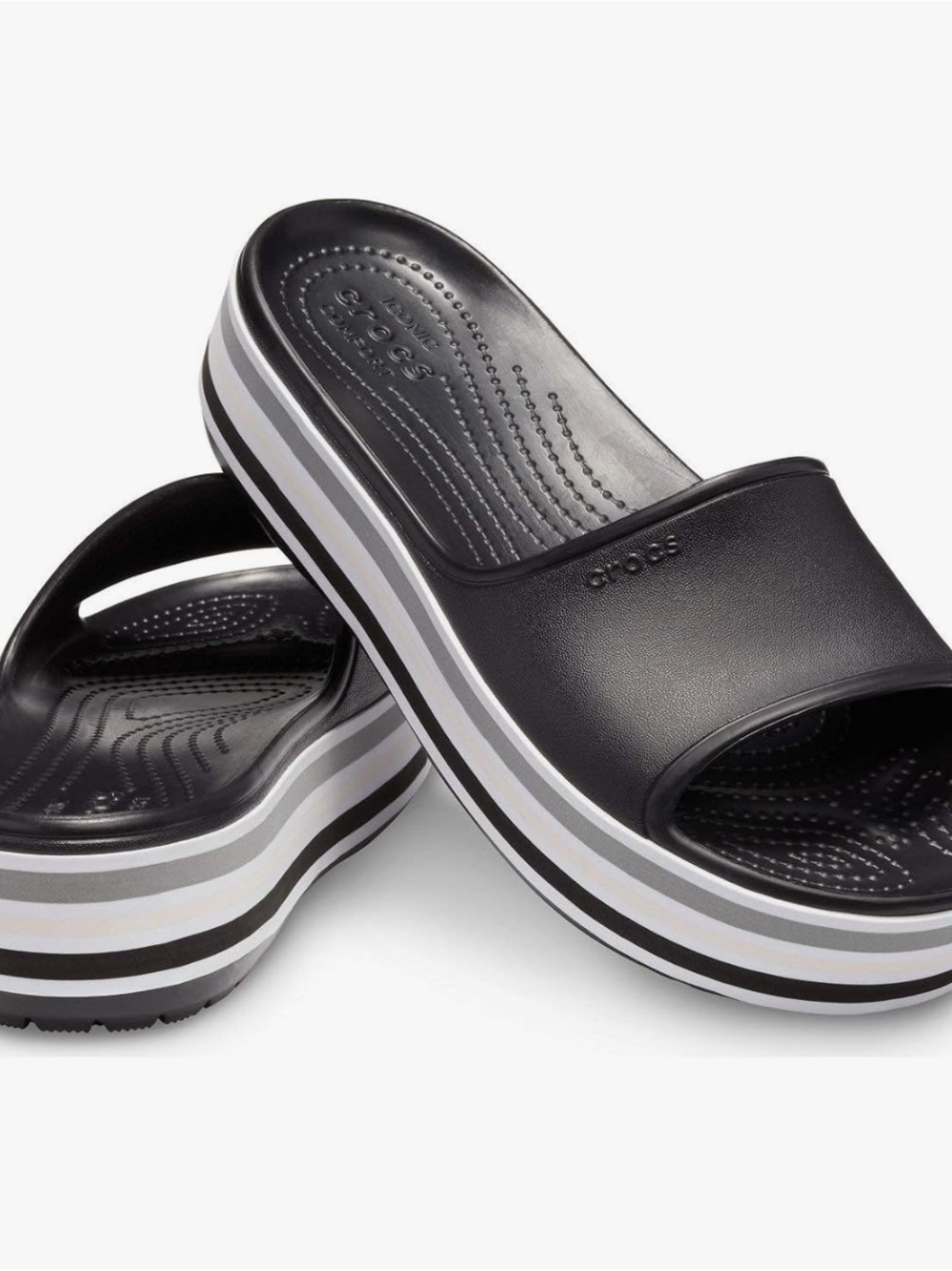 CROCS Womens Platform Slide in Black with White Stripes